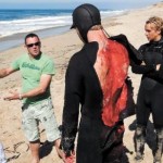 The re-enaction of a shark attack on surfer Todd Endris The re-enaction of a shark attack on surfer Todd Endris