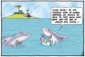 Global Warming Cartoon 300x201 Shark Attacks, Global Warming, and Climate Change   Can They Be Connected?